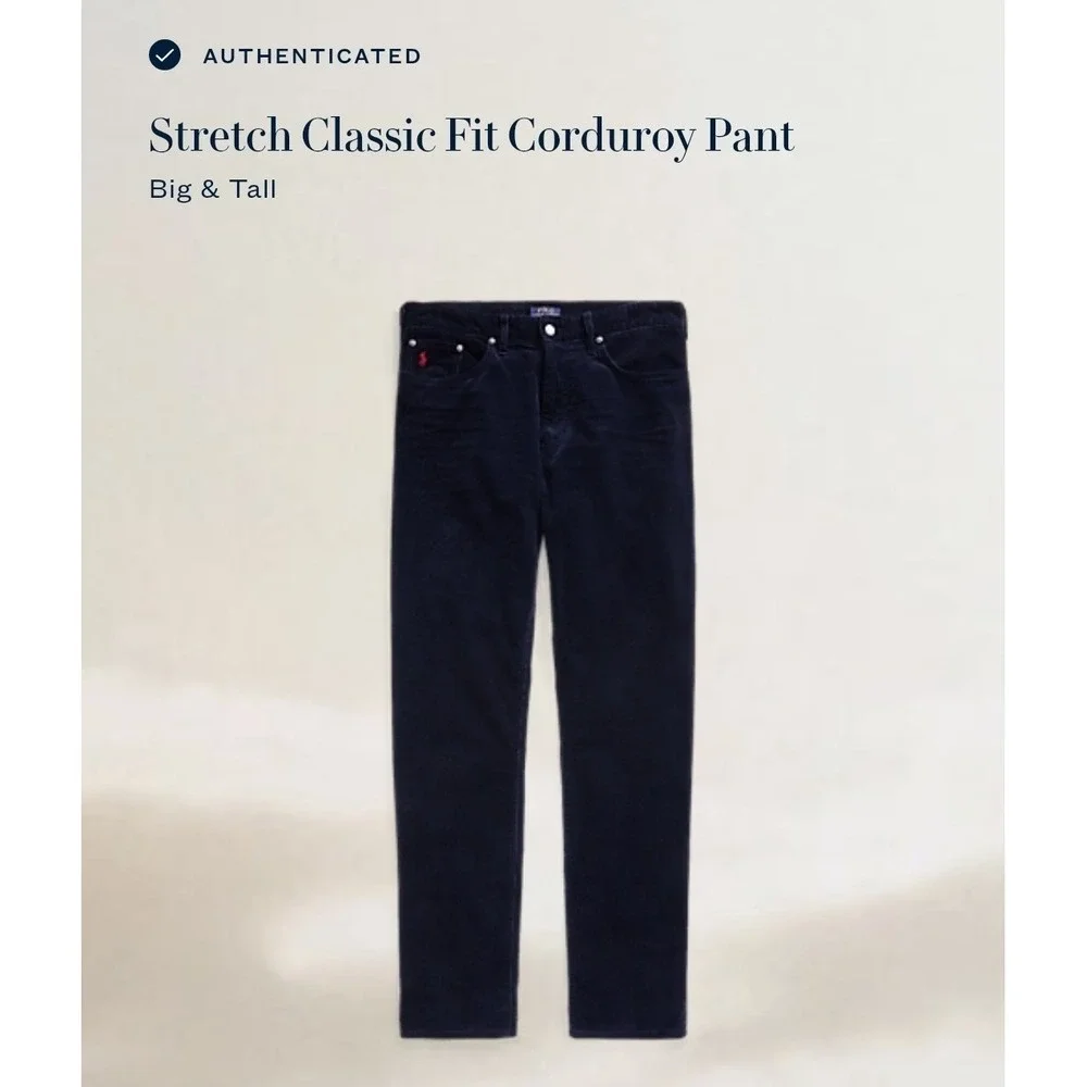 Polo Ralph Lauren Navy Blue Corduroy Stretch Classic Fit Pants 58BX32 NWOT